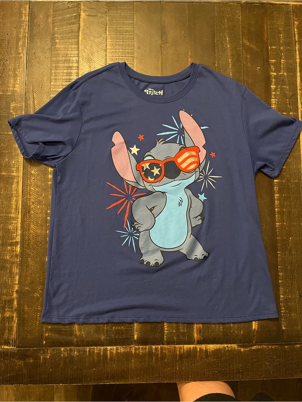 Disney Stitch Navy Graphic Tee Lightweight Patriotic Stars Fireworks